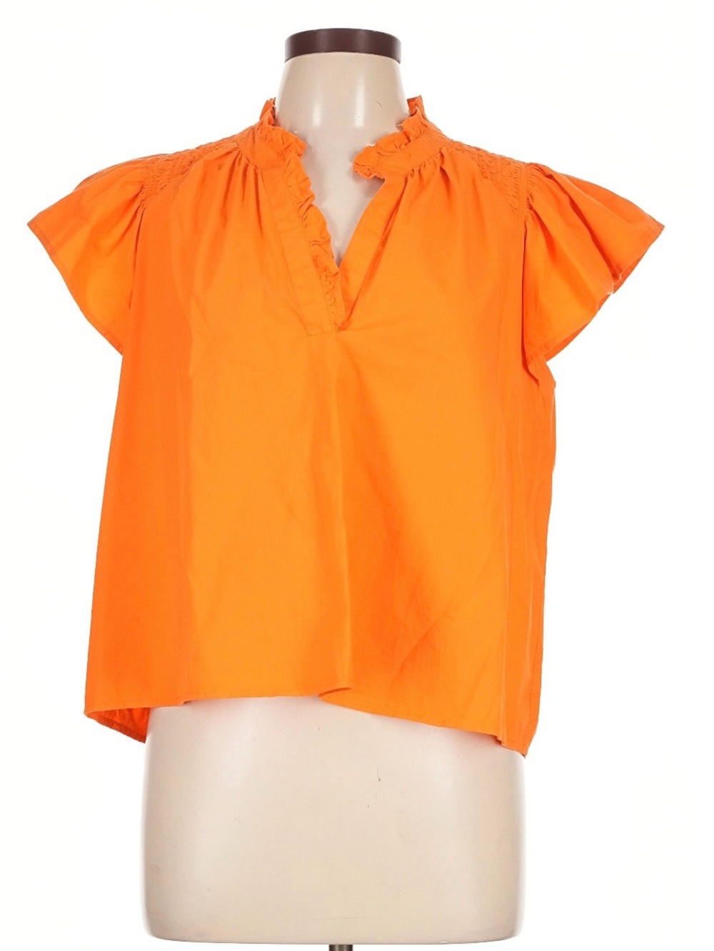 Cartolina Nantucket Women's Orange Ruffle Neck Flutter Sleeve Top